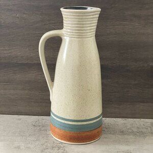 Vintage Lapid Israel Hand Painted Cream Blue Brown Stripe Stoneware Pitcher 12"H